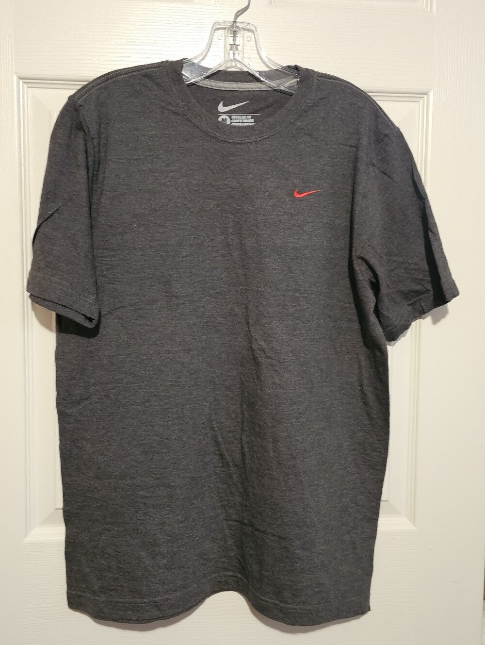 Nike Dark Gray Short-Sleeve Crew Tee with Red Swoosh Sz M